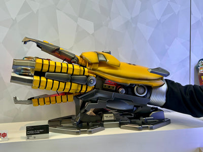 Wearable Bumblebee arm cannon worn on an arm with the fingers extended