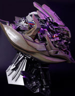 Side view of the Megatron helmet showing the layered jaw plates