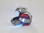 Iron Man MK17 helmet with the motorized open-jaw faceplate raised, side view