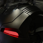 Close-up of the red LED strip on the back of the Dark Edition MK17 helmet