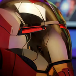 Close-up of the Iron Man MK5 helmet eye with the red LED lit