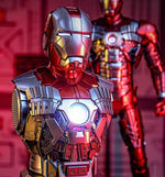 Iron Man MK5 Bluetooth speaker bust with the arc reactor lit, side speaker grille visible