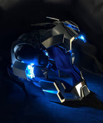 Silver x Black Iron Man MK17 Heartbreaker helmet with the jaw fully open