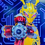 Bumblebee arm cannon in Destroy Mode with the Gatling barrel lit red