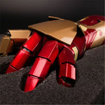 Close-up of the red and gold fingers of the Iron Man Mark 42 arm