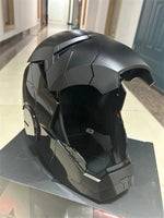 Black Iron Man MK5 helmet open, showing the mesh interior lining